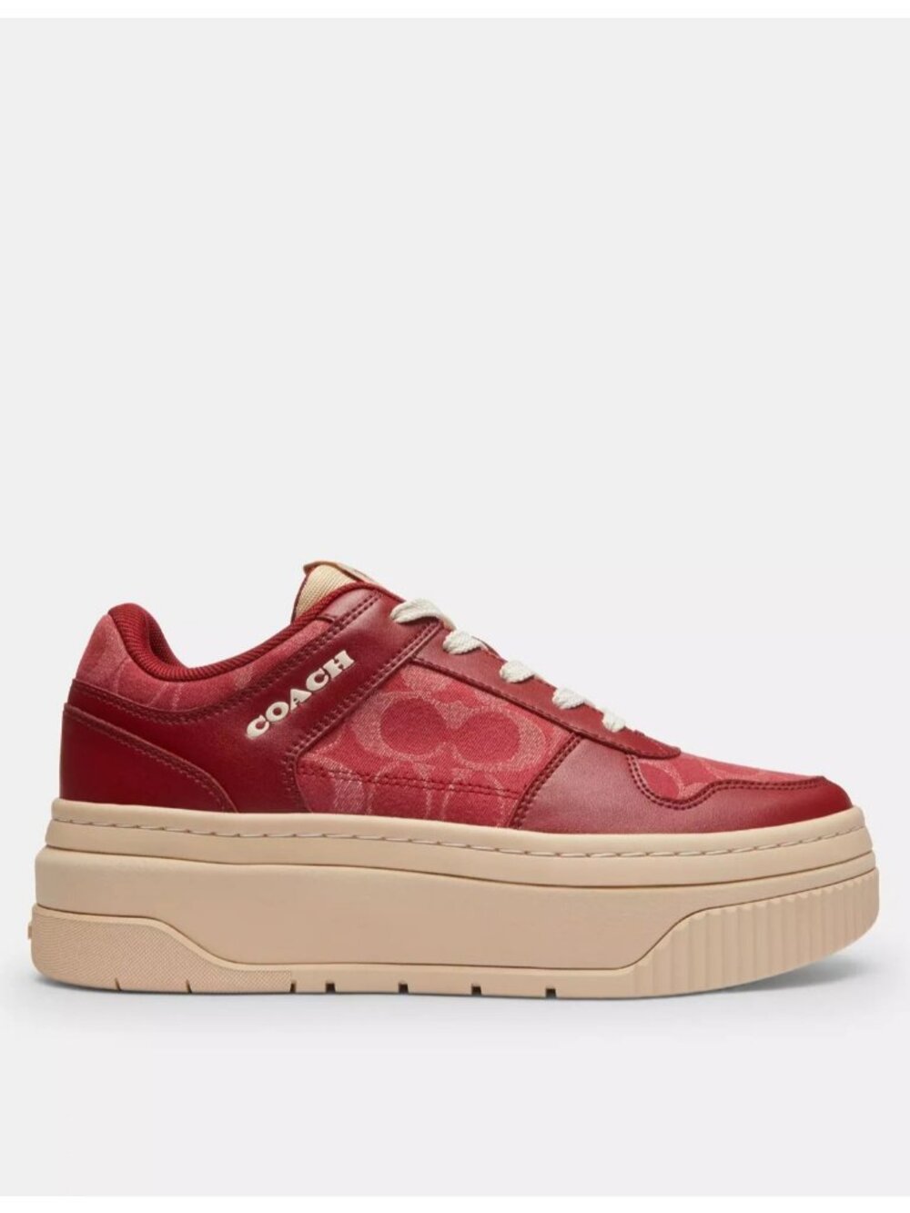 Coach Platform Sneaker Shoes Women's Size 8.5 Red Denim Signature Logo Low Top